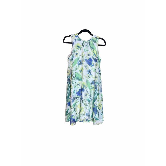 Calvin Klein Womens Dress Sz 4 Sleeveless Floral‎ Green Multi Trapeze A Line - Picture 1 of 5